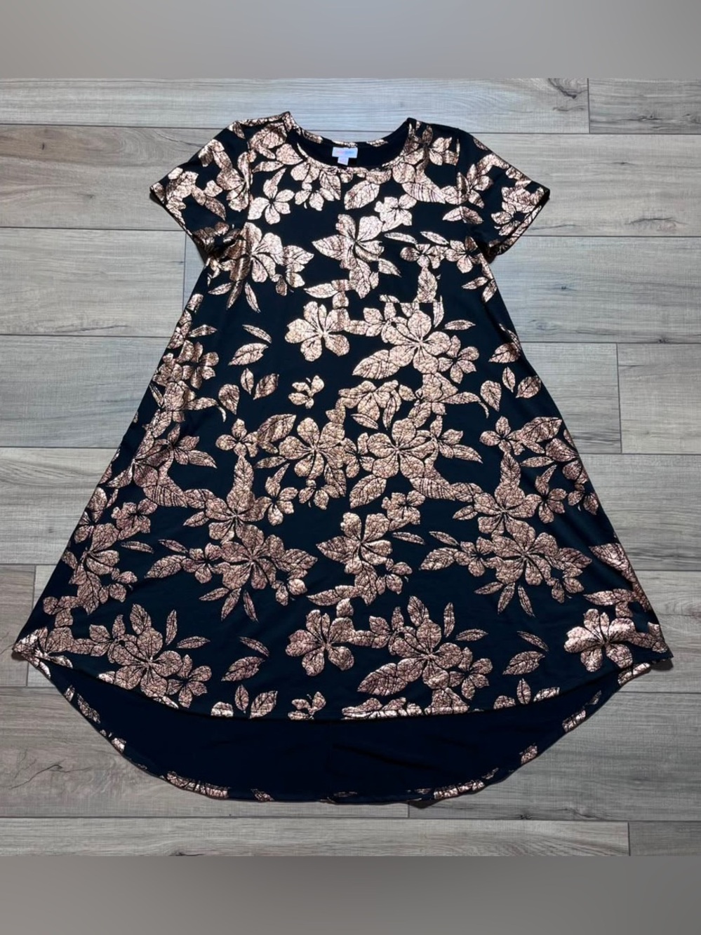 LuLaRoe Womens Elegant Collection Carly Floral Dress Black & Copper Size Small